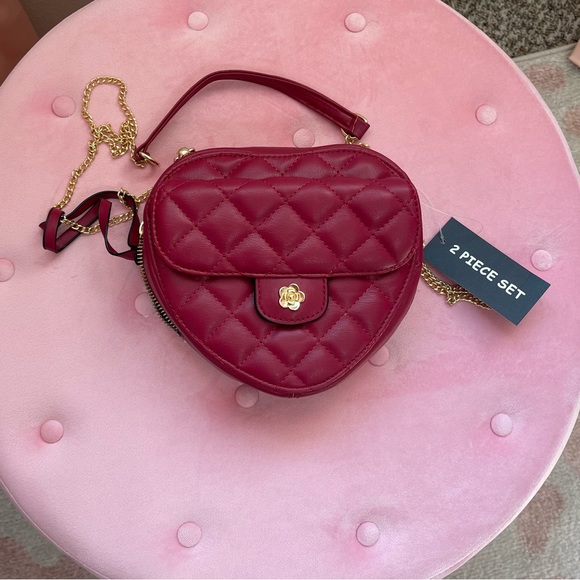 Maroon Heart quilted 2 Piece purse NWT - Picture 4 of 7